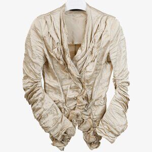 Donna Karan Metallic Silk Gold Ruched Jacket